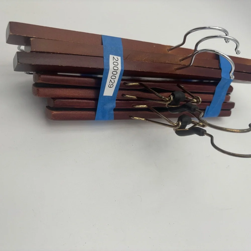 Wooden Pant Skirt Hangers Set of 5 Brown Good Mixed Clip Clamp Style